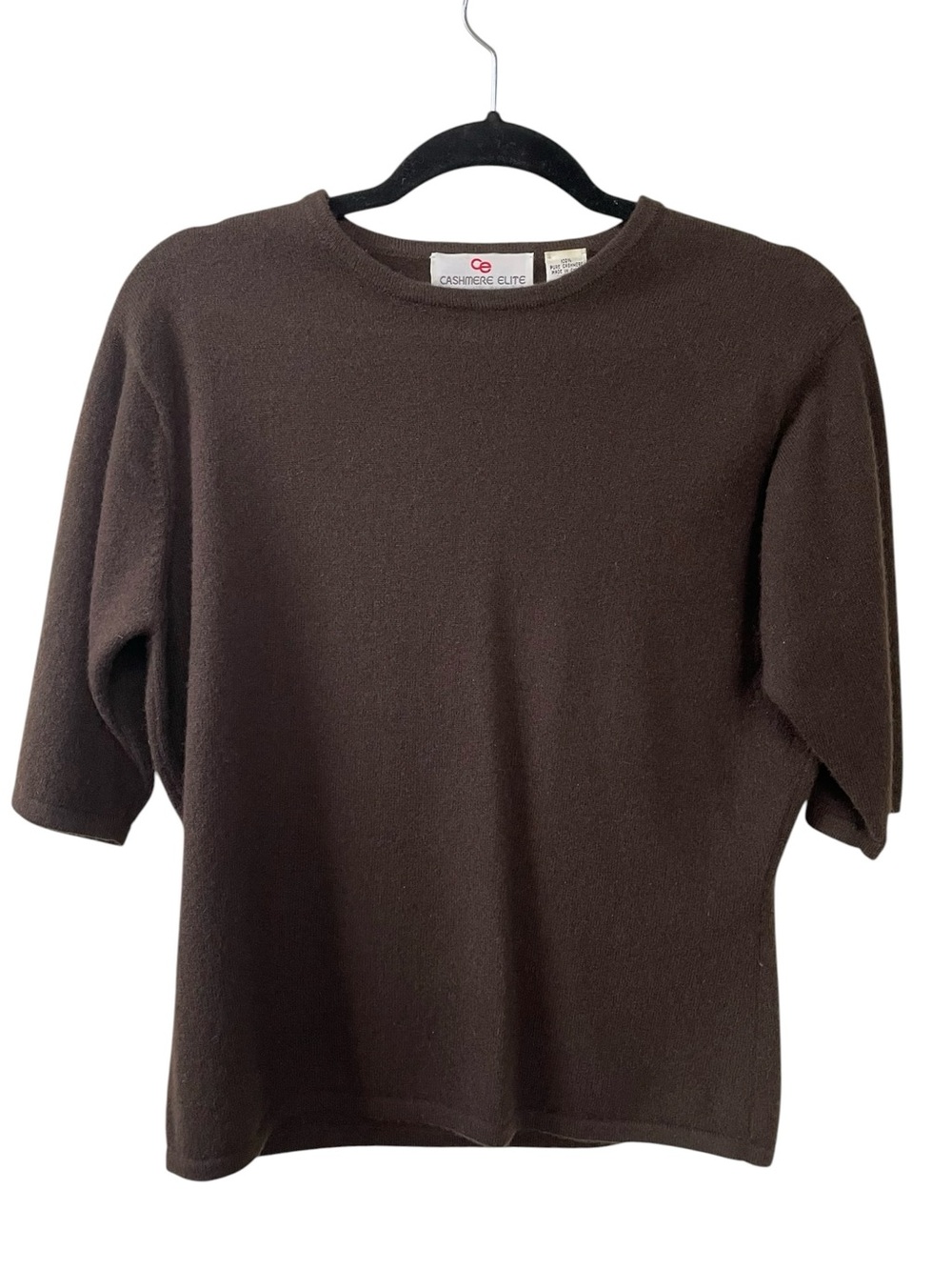 CASHMERE ELITE Short-Sleeve Crewneck Sweater Brown L